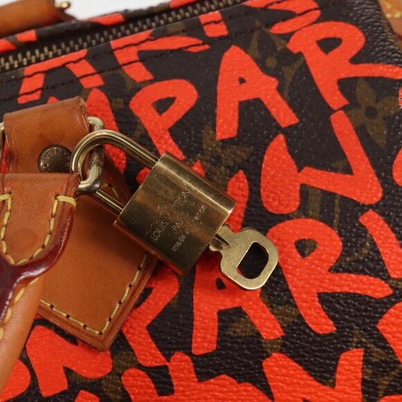LOUIS VUITTON Monogram Graffiti Speedy 30 Hand Bag Orange - Picture 12 of 16